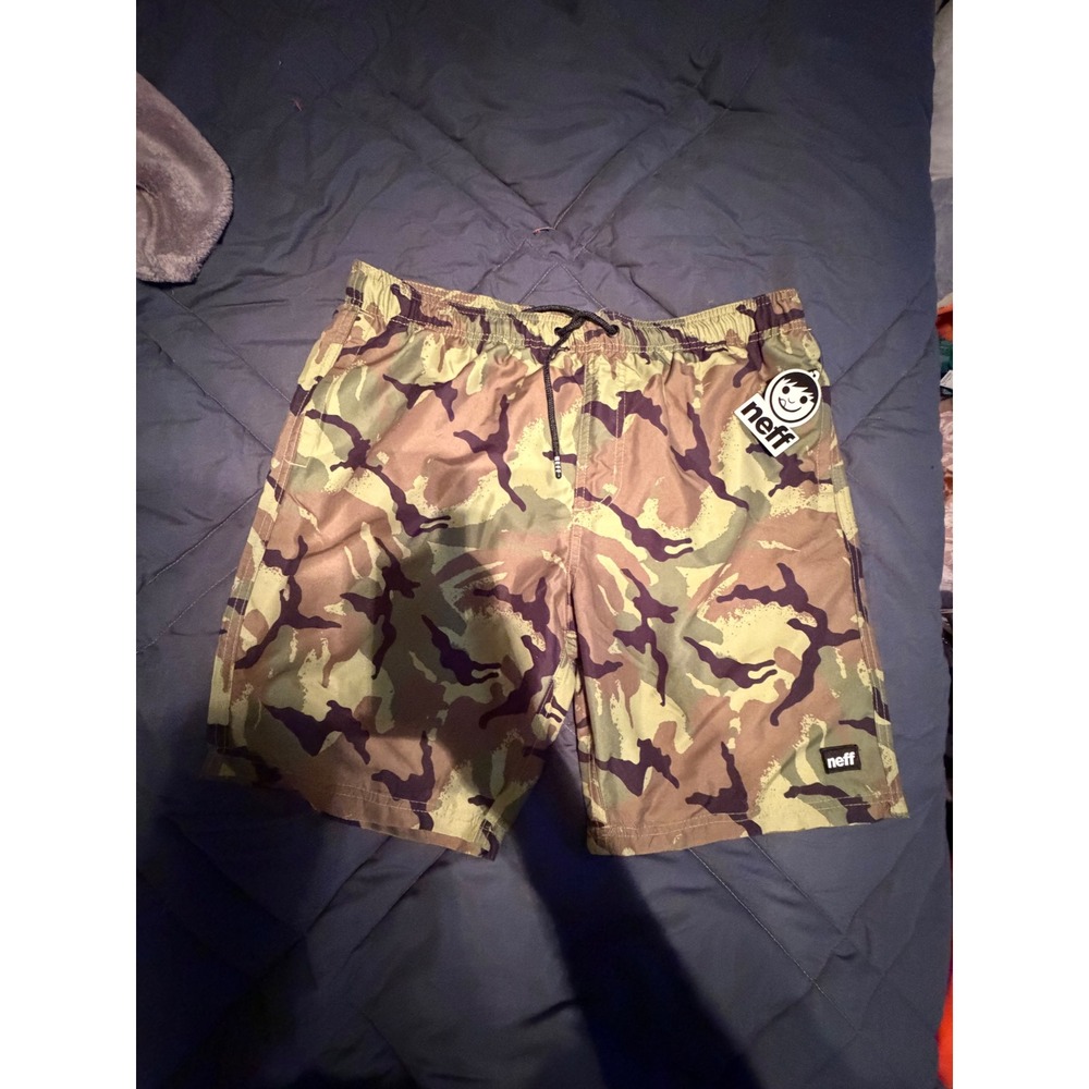 Neff Mens Camo Board Shorts Green Brown Camouflage Swim Trunks XL New